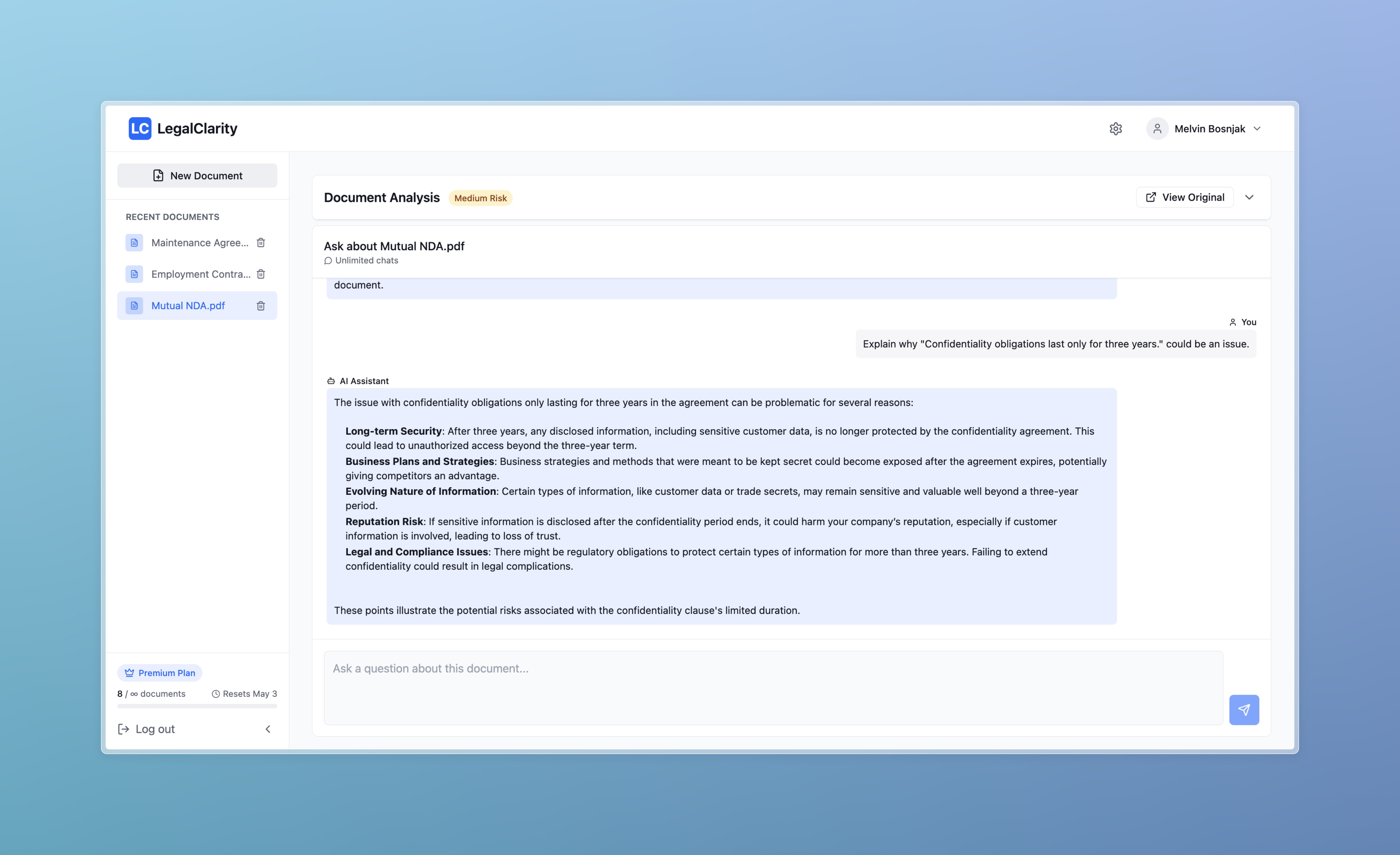 LegalClarity AI Chat Interface